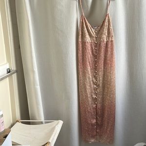 Pink floral maxi satin dress